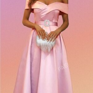 Pink Off-Shoulder Sleeveless Prom Gown